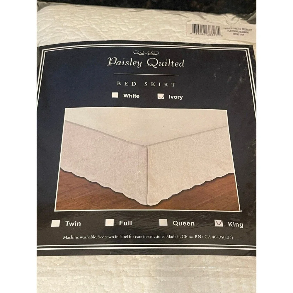 New paisley quilted king size ivory bed skirt